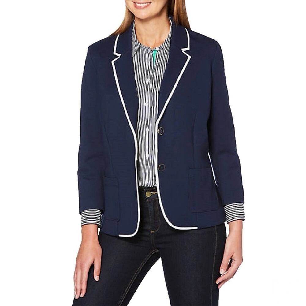 Rafaella Weekend Womens Classic Nautical Blazer Navy with White Trim Size M.